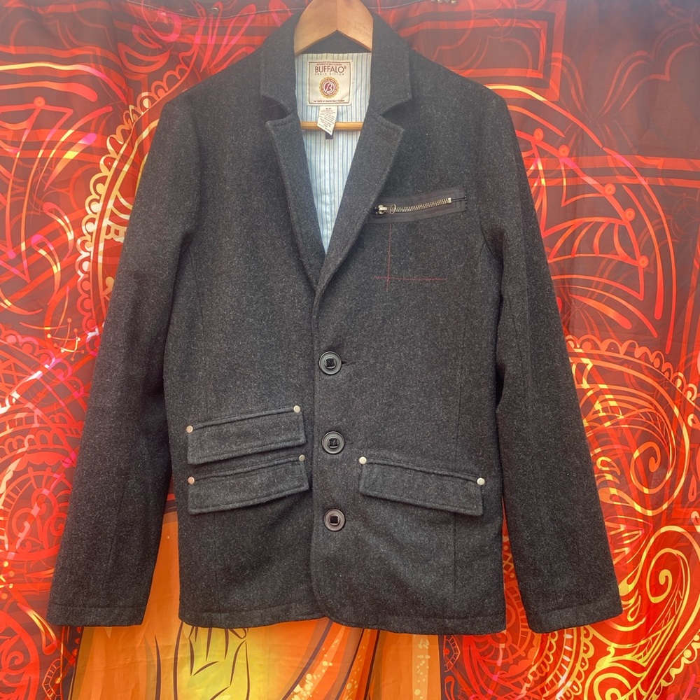 Buffalo David Bitton Tailored Wool Jacket – Charcoal Black – Size Small